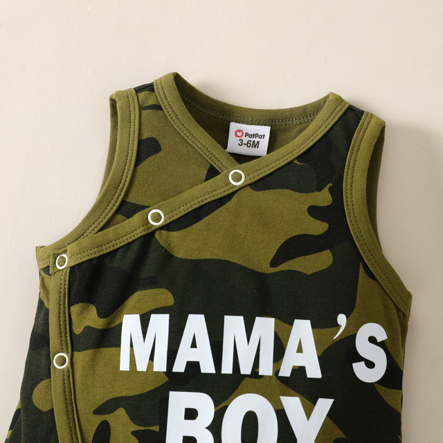 Baby Boy 95% Cotton Letter Print Camouflage Tank Jumpsuit