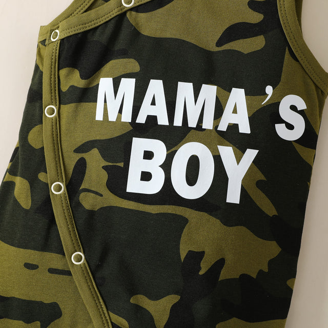 Baby Boy 95% Cotton Letter Print Camouflage Tank Jumpsuit