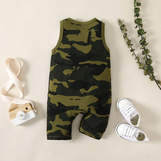 Baby Boy 95% Cotton Letter Print Camouflage Tank Jumpsuit