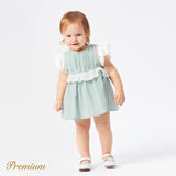 Baby Girl 100% Cotton Contrast Ruffled Flutter-sleeve Textured Romper