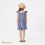 Kid Girl 100% Cotton Allover Gingham Print Ruffled Flutter-sleeve Romper Shorts