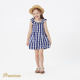 Kid Girl 100% Cotton Allover Gingham Print Ruffled Flutter-sleeve Romper Shorts