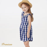 Kid Girl 100% Cotton Allover Gingham Print Ruffled Flutter-sleeve Romper Shorts