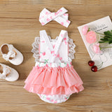 2pcs Baby Girl Heart Embroidered Tank Bodysuit and Headband Set