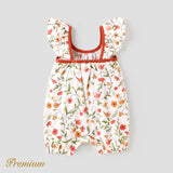 Baby Girl 100% Cotton Floral Print Flutter-sleeve Jumpsuit