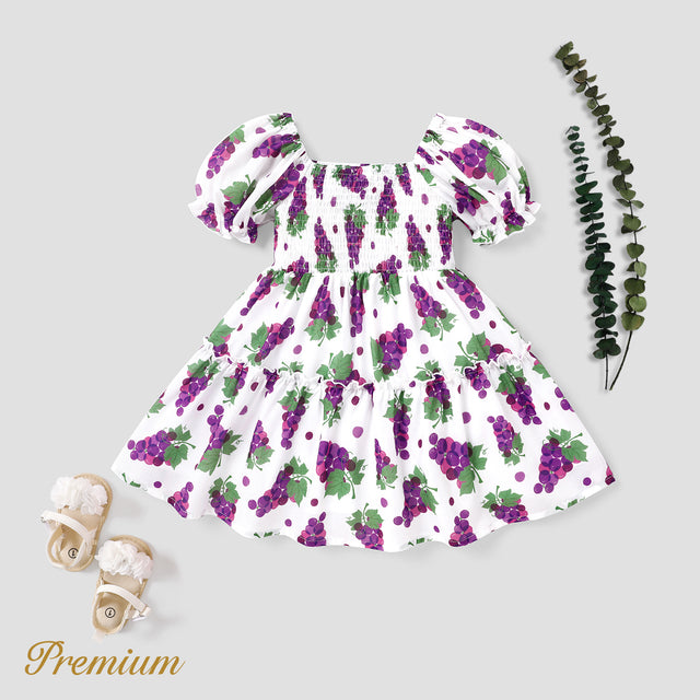 2pcs Kid Girl Grape Embroidered Flutter-sleeve Top and Naia™ Grape Print Skirt Set