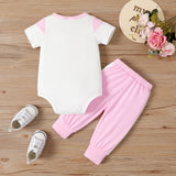 2pcs Baby Girl Leopard & Letter Print Colorblock Bodysuit and Pants Set