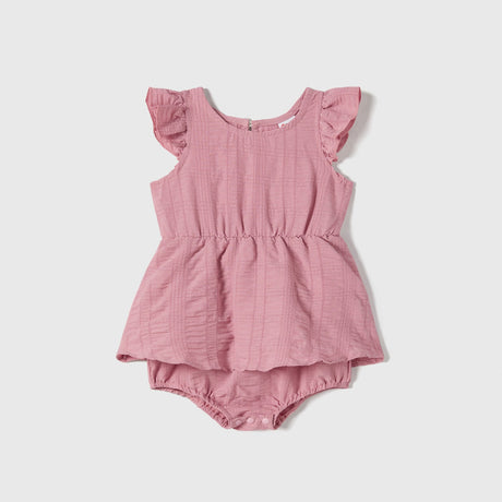Family Matching Pink Ruffle-sleeve Texture Dresses and Color Block Short-sleeve T-shirts Sets