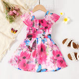 Toddler Girl Allover Butterfly Print Ruffle Strappy Belted Dress