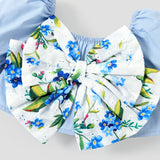 2pcs Baby Girl 100% Cotton Floral Print Big Bow Front Top and Smocked Skirt Set