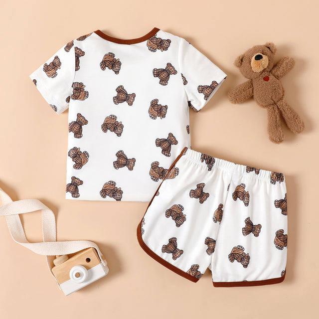 2pcs Baby Boy Naia™ Allover Bear Print Short-sleeve Tee and Dolphin Shorts Set