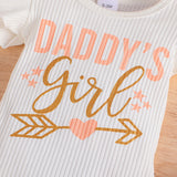 3pcs Baby Girl Flutter-sleeve Letters Print Bodysuit and Ruffled Solid Skirt and Headband Set