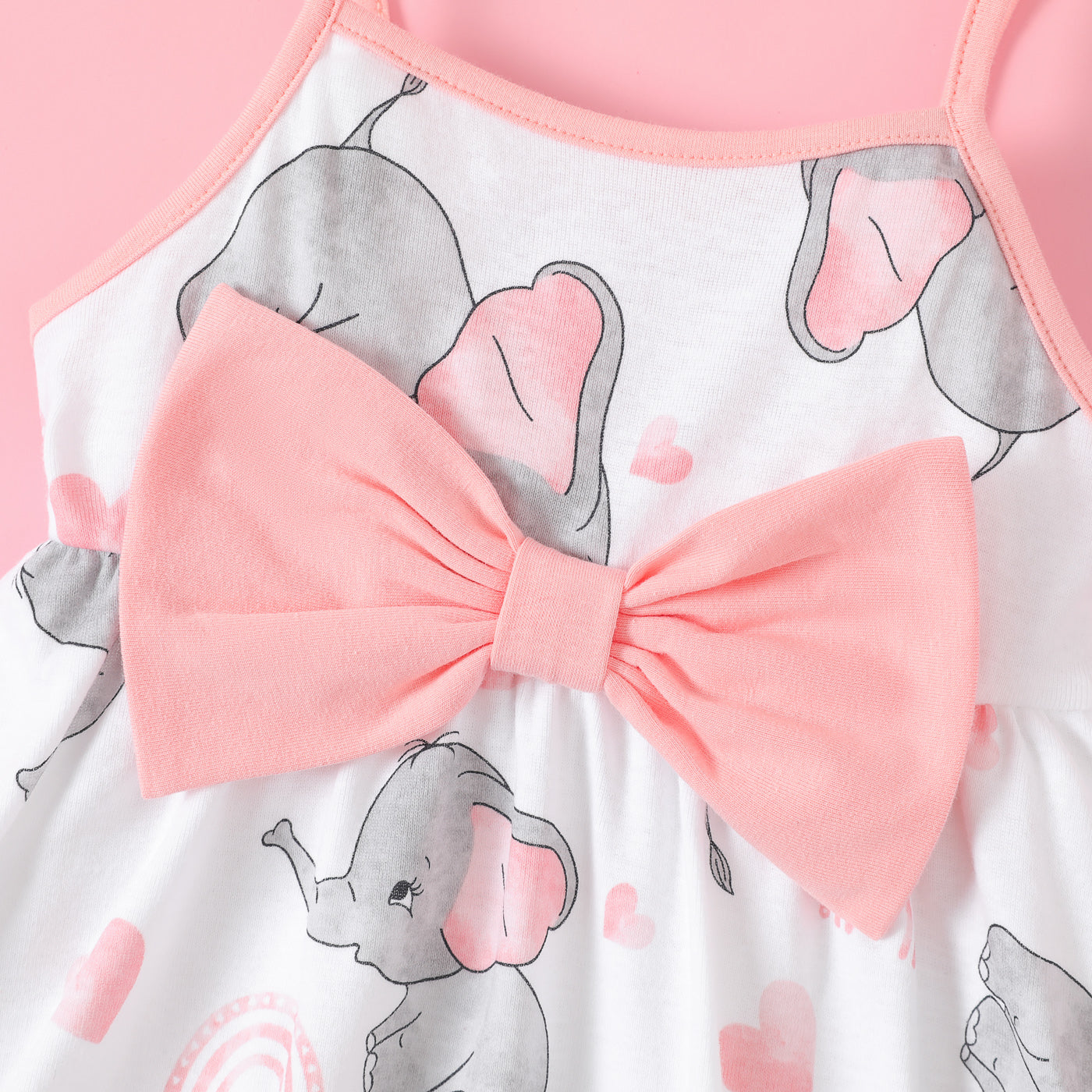 Baby Girl 100% Cotton Bow Decor Elephant Print Slip Dress