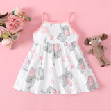 Baby Girl 100% Cotton Bow Decor Elephant Print Slip Dress