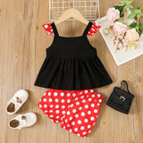 2pcs Toddler Girl Polka Dots Bow Front Flutter-sleeve Cotton Camisole and Shorts Set