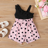 2pcs Baby Girl Ruffled One-Shoulder Cami Top and Naia™ Polka Dots Shorts Set