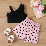 2pcs Baby Girl Ruffled One-Shoulder Cami Top and Naia™ Polka Dots Shorts Set