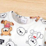 2pcs Baby Boy Allover Bears Print Short-sleeve Tee and Front Pocket Solid Strappy Overalls Set