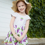 2pcs Kid Girl Grape Embroidered Flutter-sleeve Top and Naia™ Grape Print Skirt Set