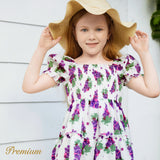 2pcs Kid Girl Grape Embroidered Flutter-sleeve Top and Naia™ Grape Print Skirt Set