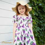 2pcs Kid Girl Grape Embroidered Flutter-sleeve Top and Naia™ Grape Print Skirt Set