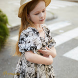 Kid Girl Sketch Floral Graphic Short-sleeve Smocked Dress