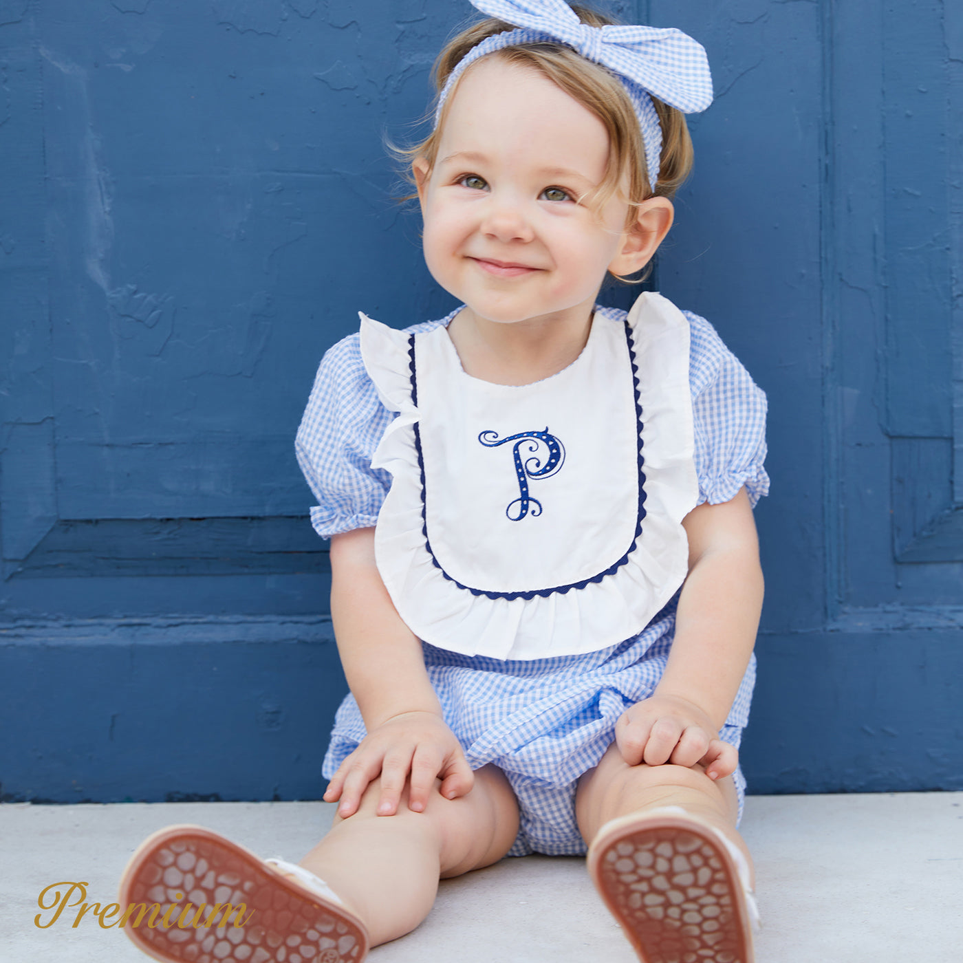 3pcs Baby Girl Letter Embroidered Square Neck Plaid Top and Shorts and Headband Set