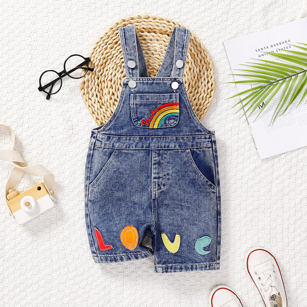 Baby Boy/Girl Rainbow Pattern Pockets Buttons Strappy Overalls