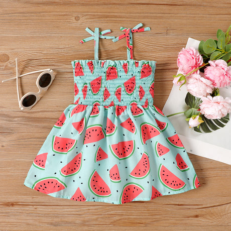 Baby Girl Allover Watermelon Print Smocked Bow Slip Dress