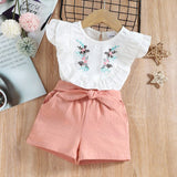 2 - piece Baby / Toddler Girl Pretty Floral Embroidery Top and Solid Shorts Sets - MomYom PK