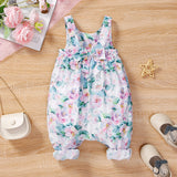 Baby Girl Allover Floral Print Bow Decor Strappy Jumpsuit