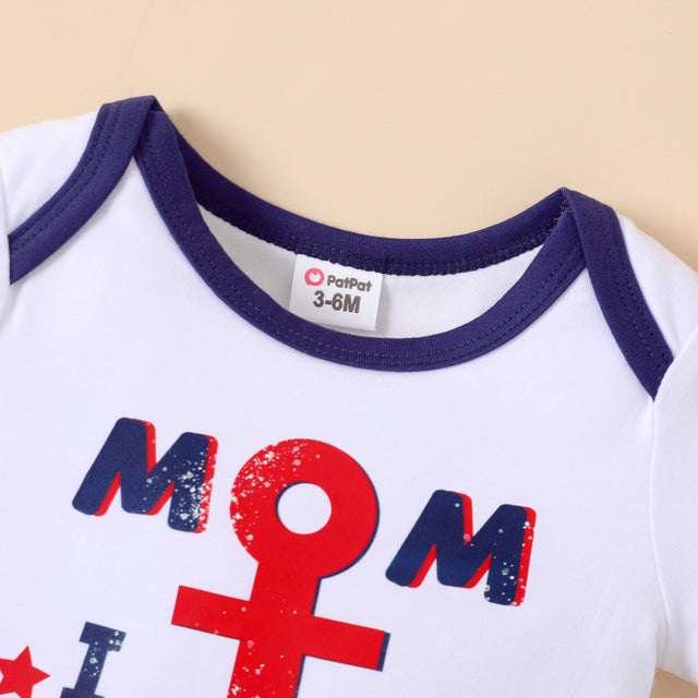 Independence Day Baby Girl/Boy Anchor & Letter Print Short-sleeve Bodysuit