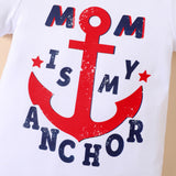 Independence Day Baby Girl/Boy Anchor & Letter Print Short-sleeve Bodysuit