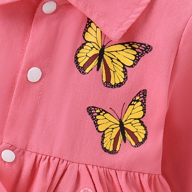 100% Cotton Baby Girl Butterfly Graphic Floral Embroidered Button Up Coat