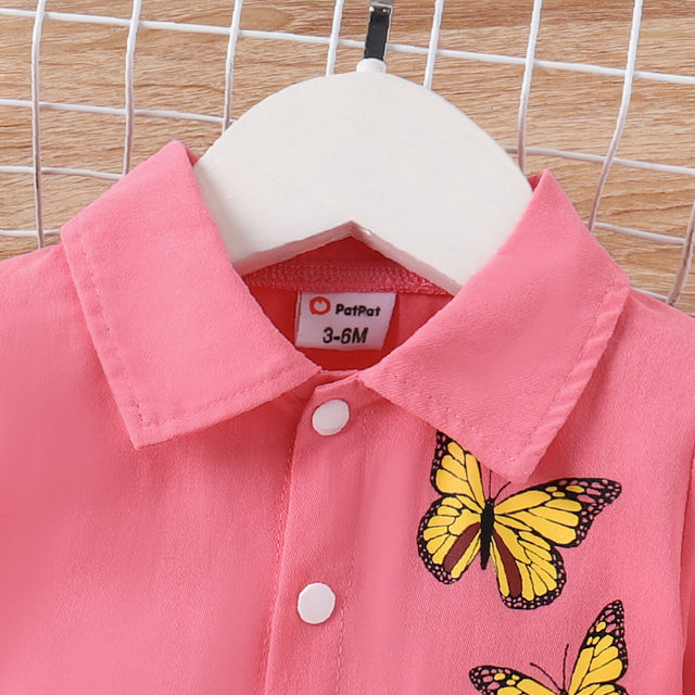 100% Cotton Baby Girl Butterfly Graphic Floral Embroidered Button Up Coat