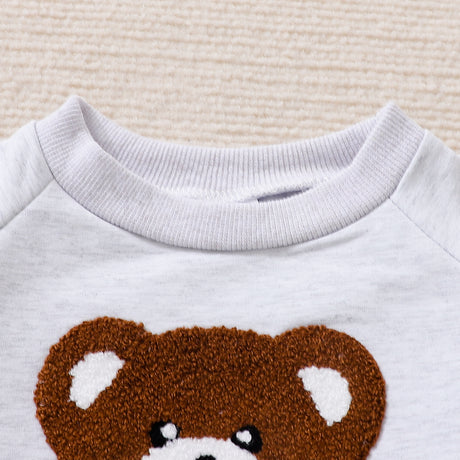 2pcs Toddler Boy Bear Embroidered Pullover Sweatshirt and Pants Set