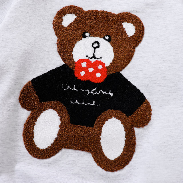 2pcs Toddler Boy Bear Embroidered Pullover Sweatshirt and Pants Set