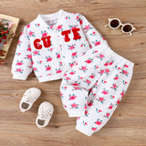 2pcs Baby Girl Allover Floral & Letters Graphic Zipper Long-sleeve Sweatshirt and Pants Set