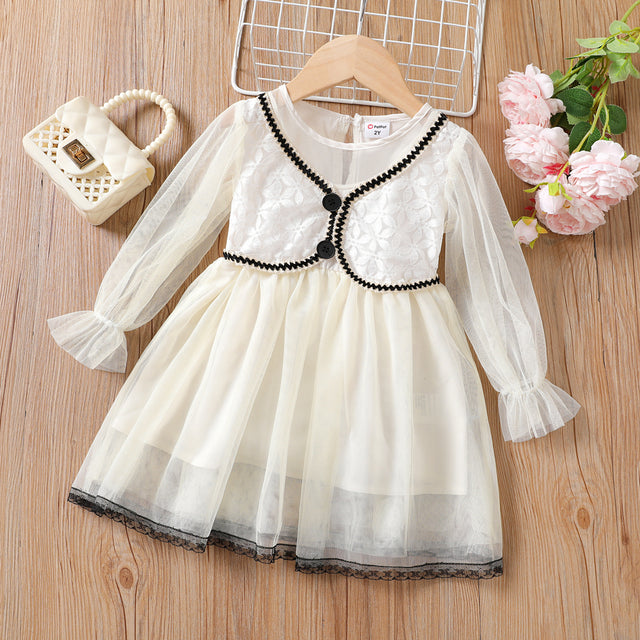 Toddler Girl Faux Layered Lace and Mesh Design Fairy Dress