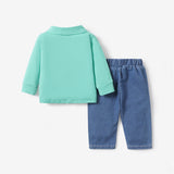 2pcs Baby Boy Solid Color Block Design Denim Set