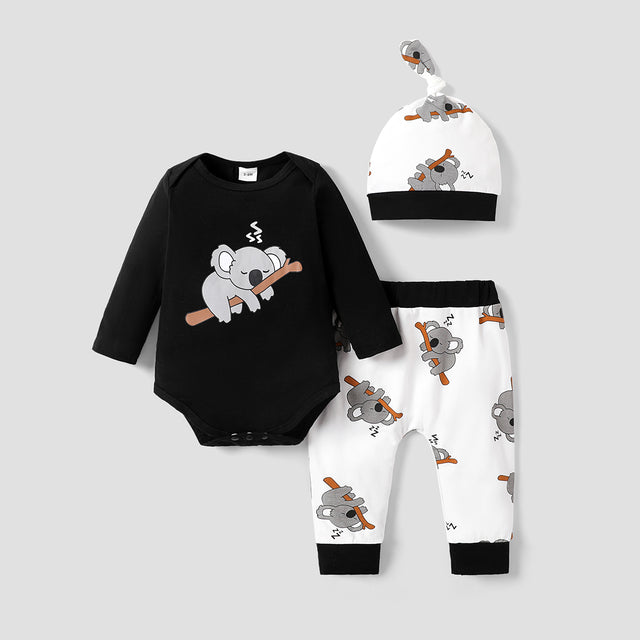 3pcs Baby Boy/Girl 95% Cotton Long - sleeve Koala Print Romper and Pants with Hat Set - MomYom PK