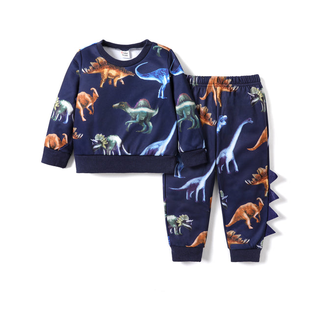 2 - piece Toddler Boy Animal Dinosaur Print Pullover Sweatshirt and Pants Casual Set - MomYom PK