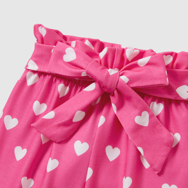 3PCS Baby Girl Sweet  Letter Pattern Flutter Sleeve Top/ Heart Print Bottom/ Headband