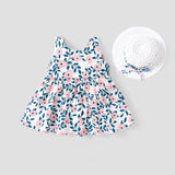 2pcs Floral Print Bowknot Sleeveless Baby Dress & Hat Set - MomYom PK