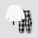 2pcs Toddler Boy Avant-garde Grid Pattern 3D Pockets Set