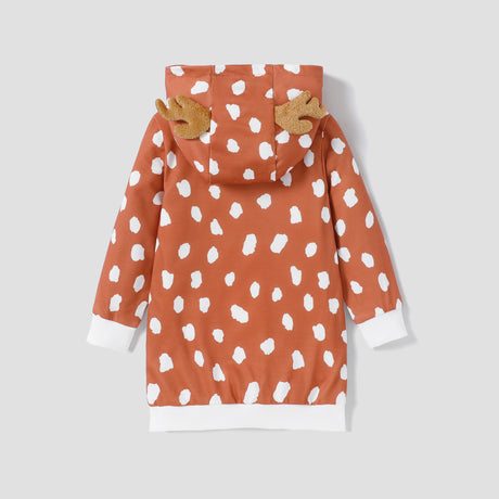 Toddler Girl Deer Pattern Long Sleeve Hooded Dress