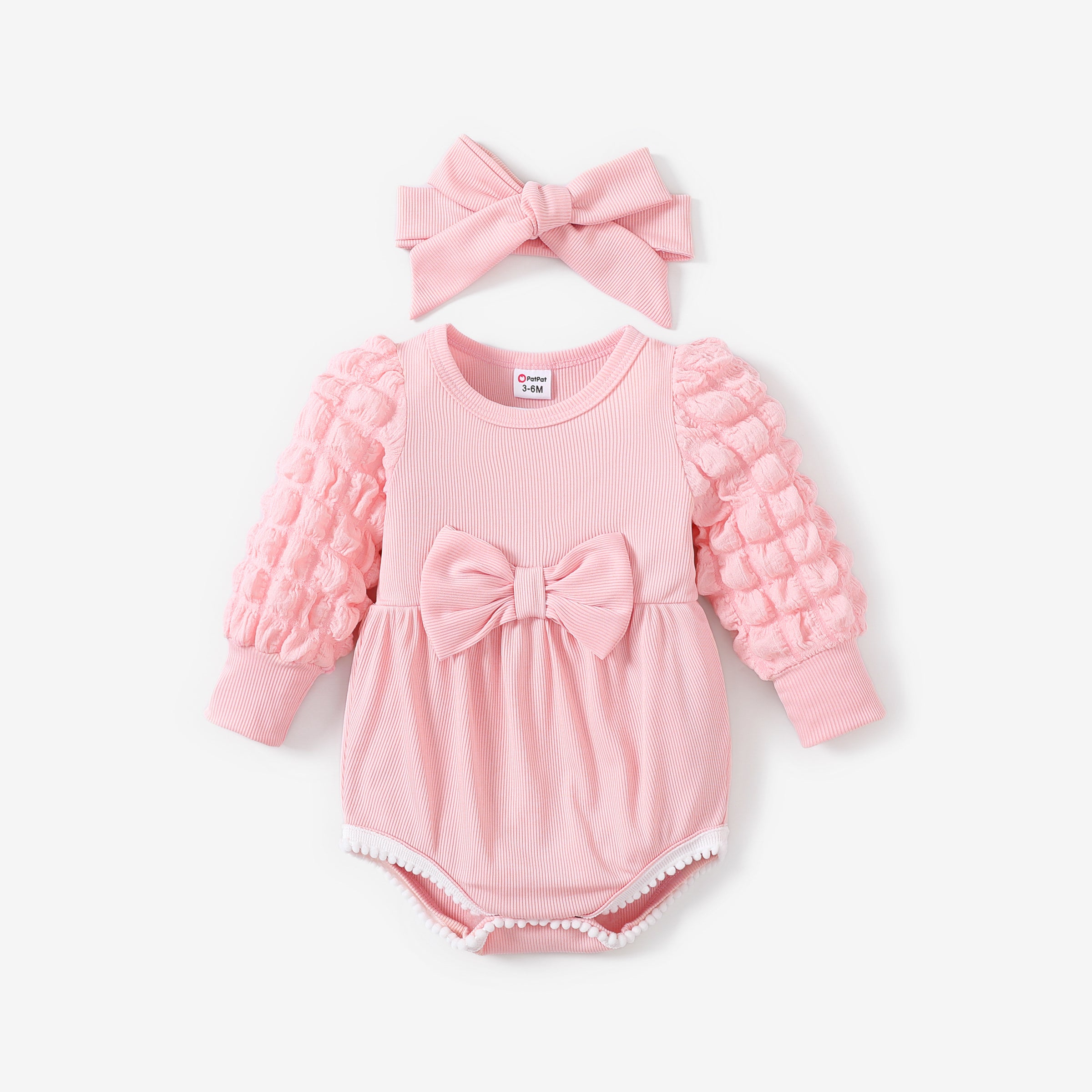 Baby Girl Sweet Puff Sleeve Bow Romper