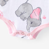 3 - Pack Baby Girl/Boy Elephant Print/Solid Color Short - sleeve Rompers - MomYom PK