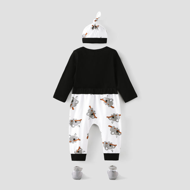 3pcs Baby Boy/Girl 95% Cotton Long - sleeve Koala Print Romper and Pants with Hat Set - MomYom PK