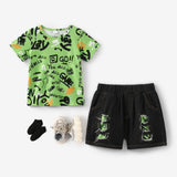 2pcs Toddler Boy Trendy Ripped Denim Shorts and Letter Print Tee Set - MomYom PK